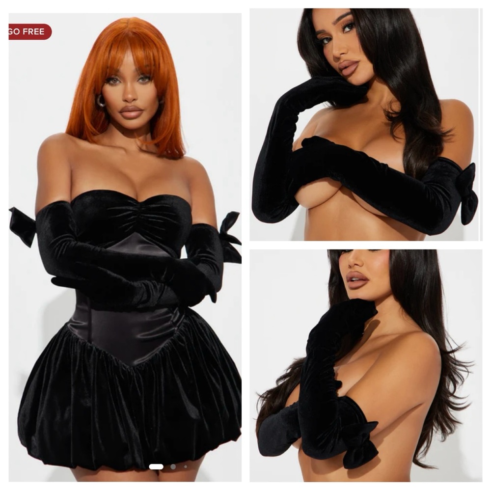 NWOT Fashion Nova Black Velvet Bow Gloves Size OS